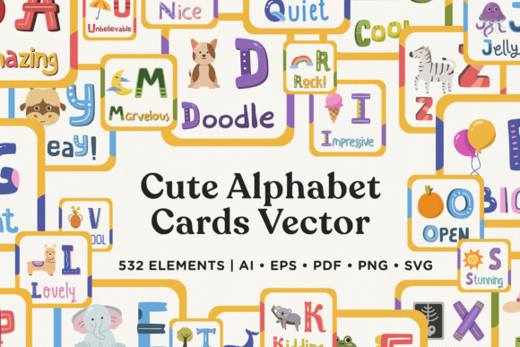 Cute Alphabet Cards Vector Pack: Playful Design for Versatile Projects